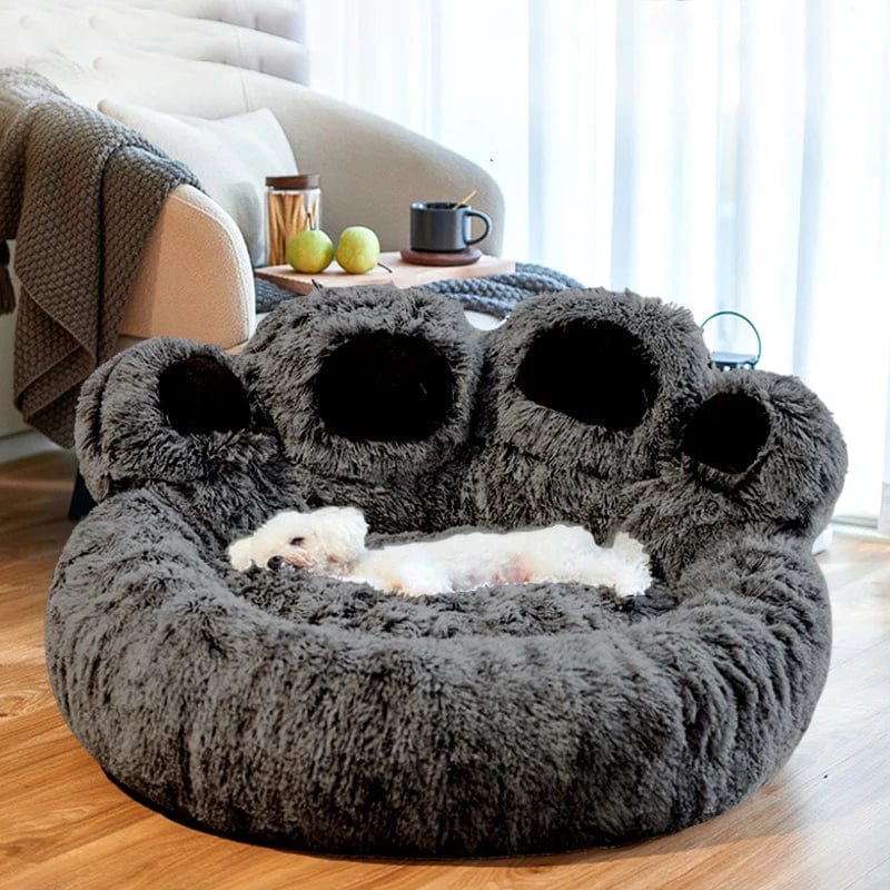 Bear Paw Calming Dog Bed Anti-Anxiety Paw Bed for Dogs Comfy Fur Donut